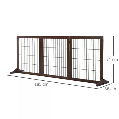 3 Panel Pet Gate Pine Frame Indoor Foldable Dog Barrier w/Supporting Foot Dividing Line Aisles Stairs