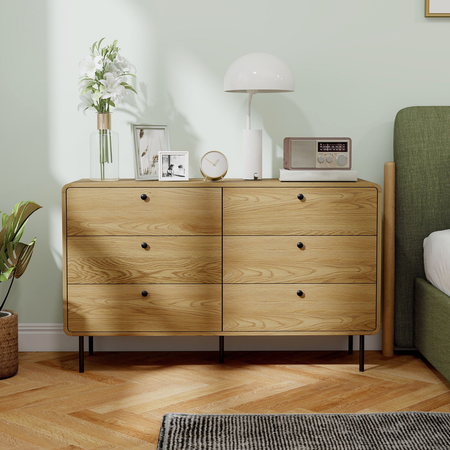 Chest of Drawers for Bedroom, Modern 6 Drawer Dresser, Oak