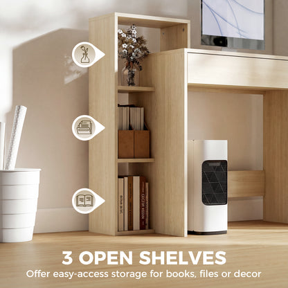 Computer Desk with 3 Open Shelves and Drawer - Natural