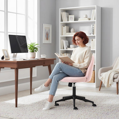 Desk Chair, Fluffy Swivel Office Chair for Makeup Vanity, Light Pink