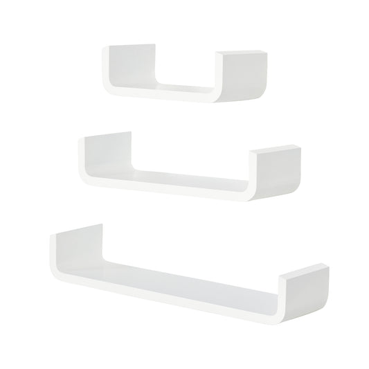 U Shaped Shelf Set Floating Wall Mounted White Hanging 3pc Display