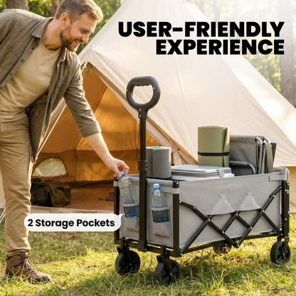 60L Festival Trolley on Wheels, Collapsible Wagon Cart, Grey