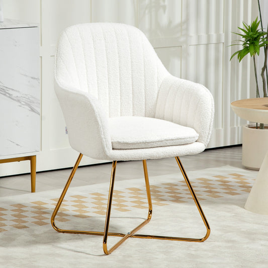 Tufted Cashmere-Feel Accent Chairs with Steel Legs (Set of 2) - Cream White & Gold Tone
