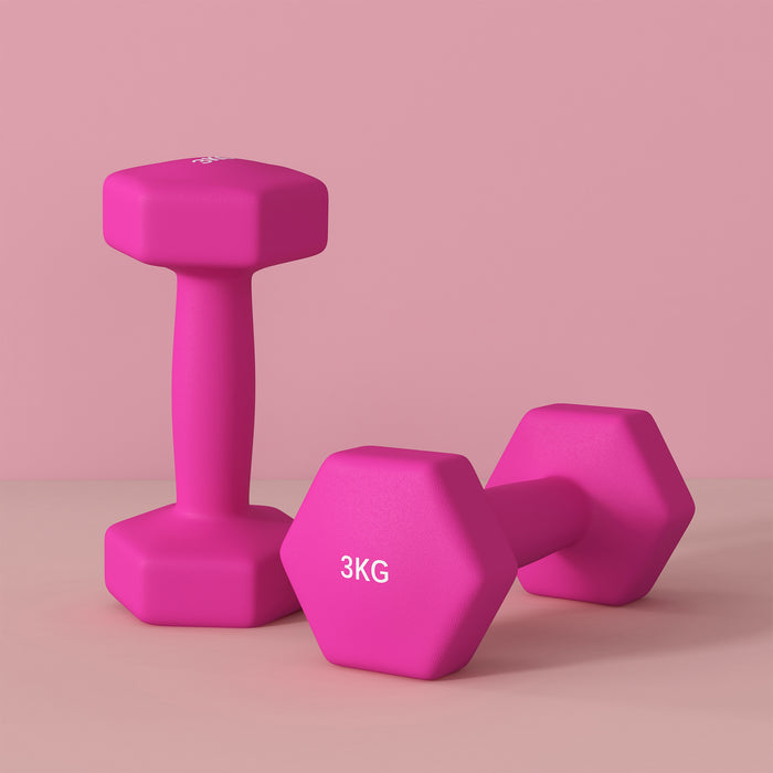 Set of 2 Hexagonal Dumbbells Weights Pair, 2 x 3kg, Pink