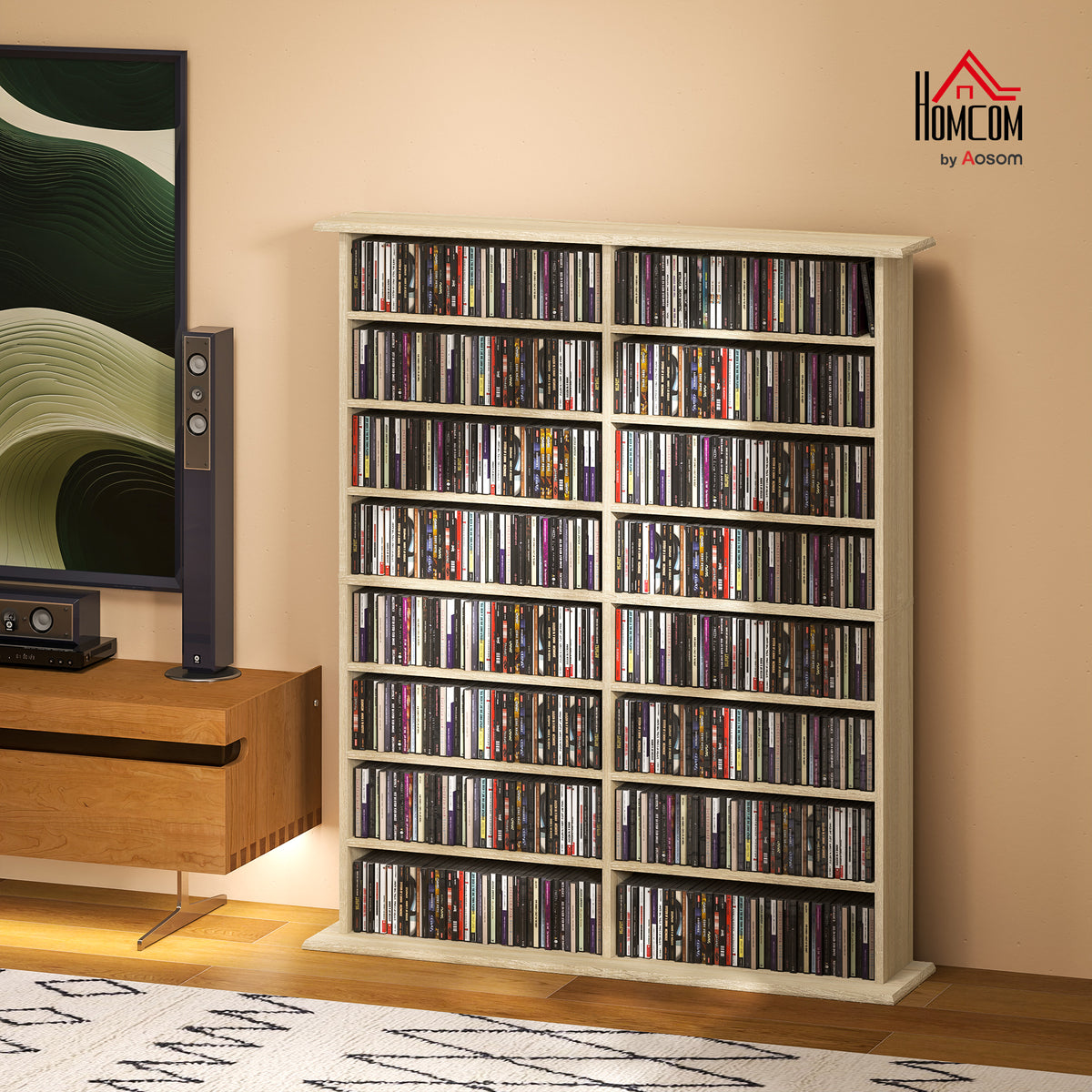 CD Storage Unit DVD Tower Blu-ray Storage Shelf for Office, Natural