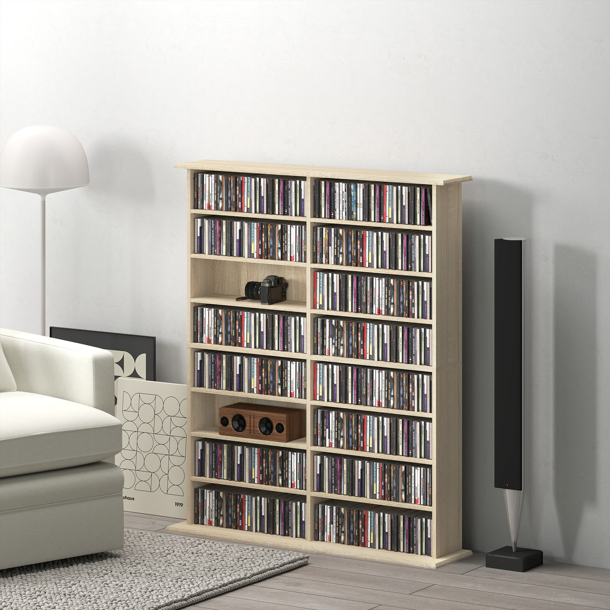 CD Storage Unit DVD Tower Blu-ray Storage Shelf for Office, Natural