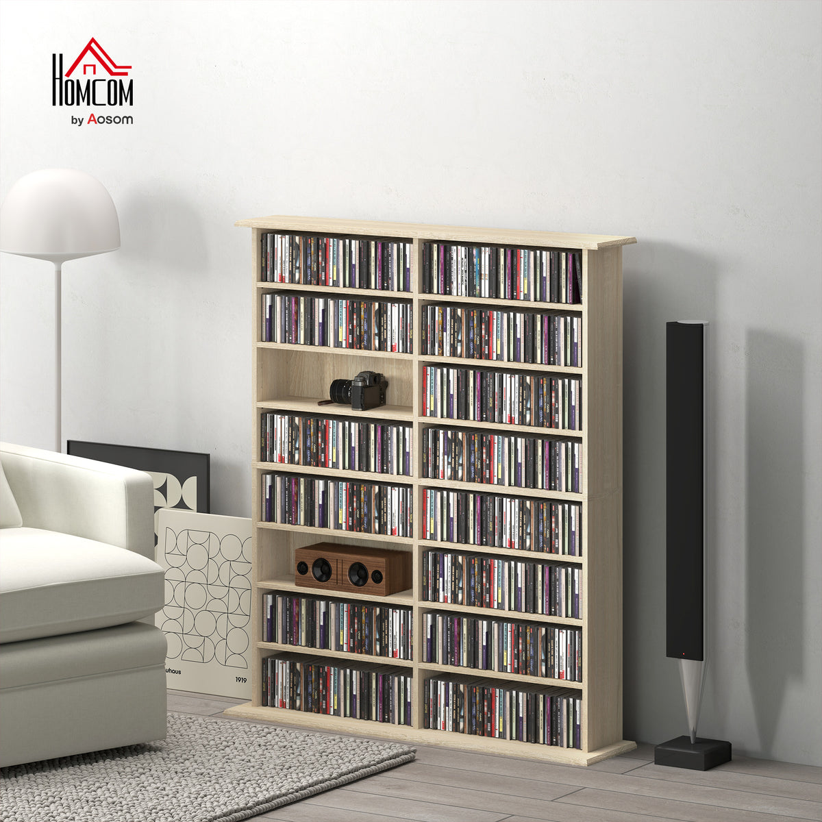 CD Storage Unit DVD Tower Blu-ray Storage Shelf for Office, Natural