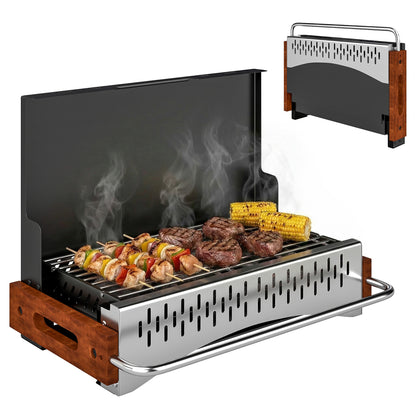 Charcoal BBQ Grill Folding Barbecue Grill for Camping Black