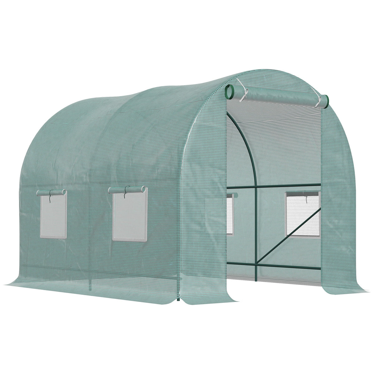 Outsunny Reinforced Walk In Polytunnel Greenhouse with Roll Up Door, Galvanised Steel Frame and Zipped Door Windows (2.5 x 2M)