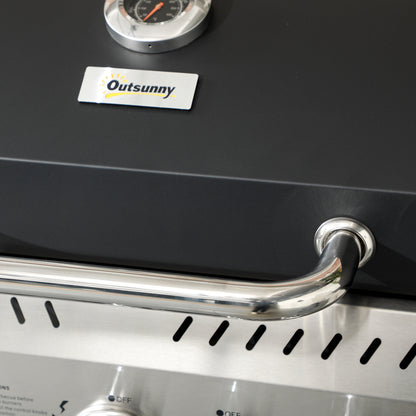 Galvanised Steel 3+1 Gas Burner BBQ Grill Trolley, Black