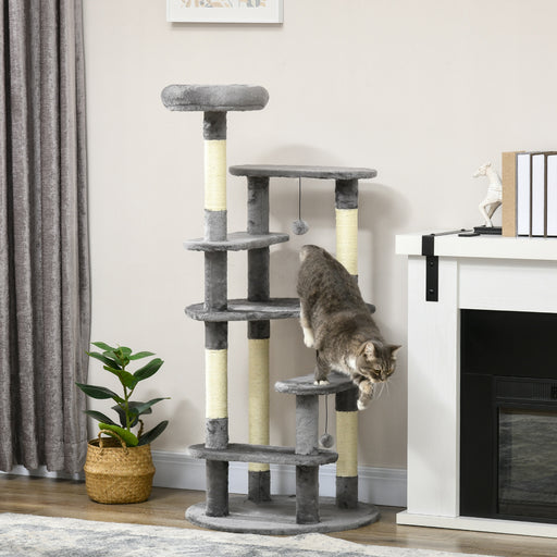 136cm Cat Tree for Indoor Cats, Modern Cat Tower with Scratching Posts, Bed, Toy Ball - Grey