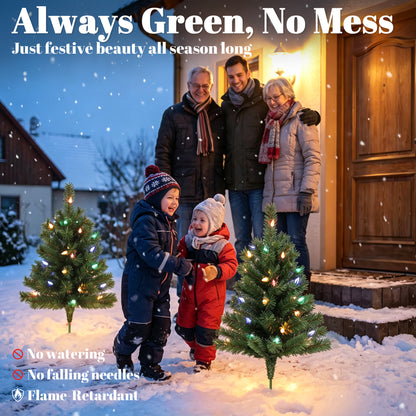 60 cm Prelit Christmas Tree, 2 Packs, 130 Tips, Ground Stakes, Green