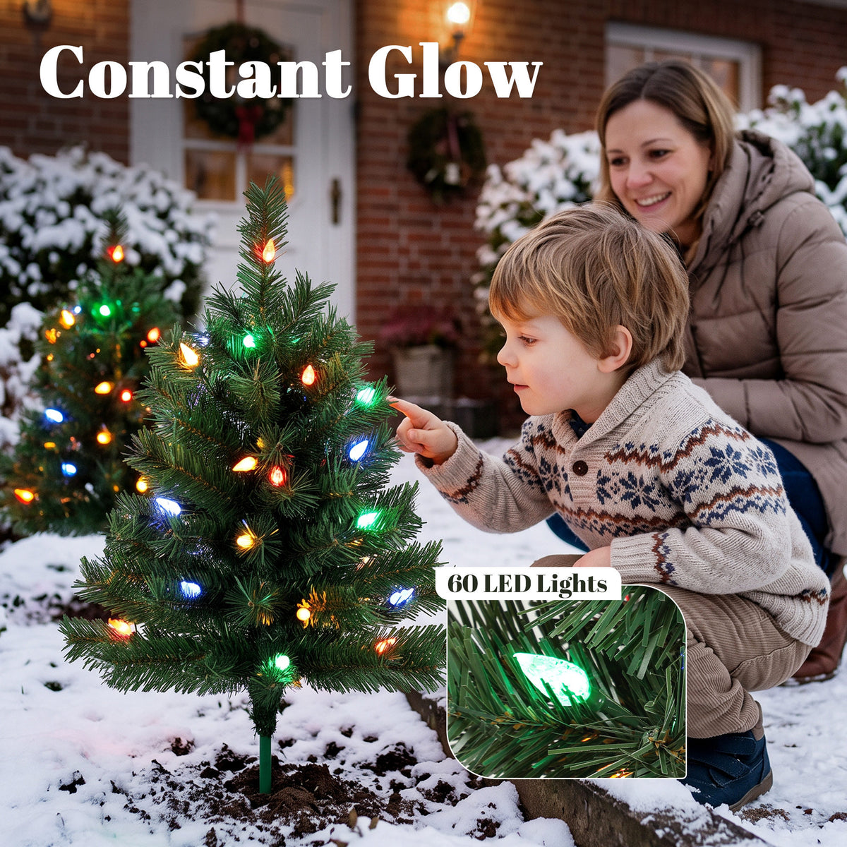 60 cm Prelit Christmas Tree, 2 Packs, 130 Tips, Ground Stakes, Green