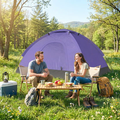 2 Person Camping Tent, Dome Tent with Storage Pocket, Light Purple
