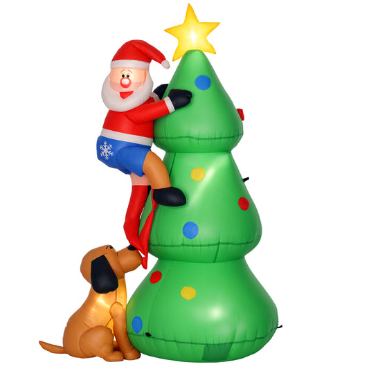 6ft Inflatable Christmas Tree, LED Light with Santa Claus Dog Decoration