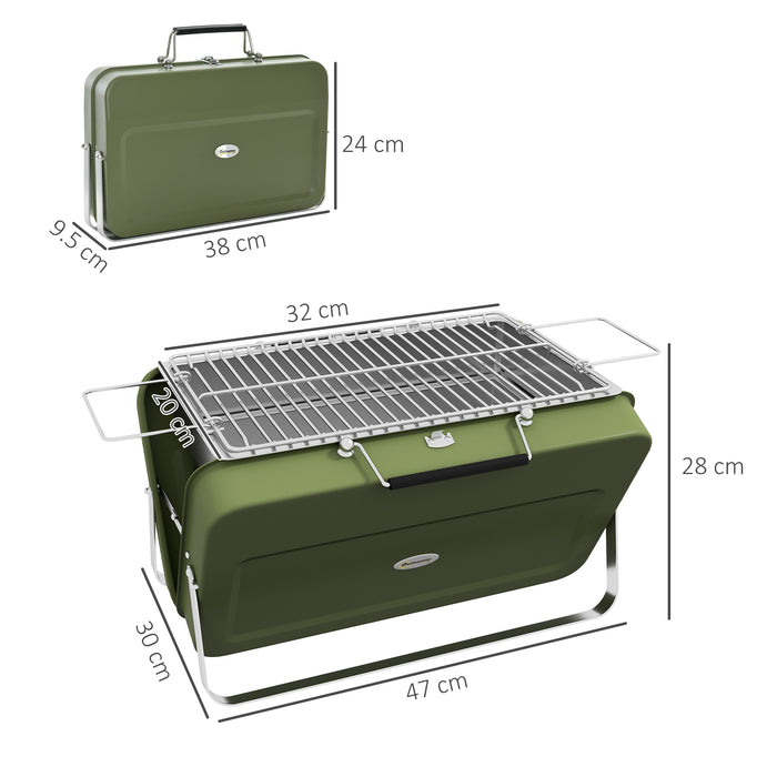 Foldable Suitcase Design Mini Charcoal Barbecue Grill BBQ, Green