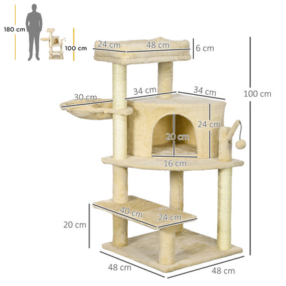 Sisal 100cm Cat Tree Tower with Sisal Scratching Post Cream White