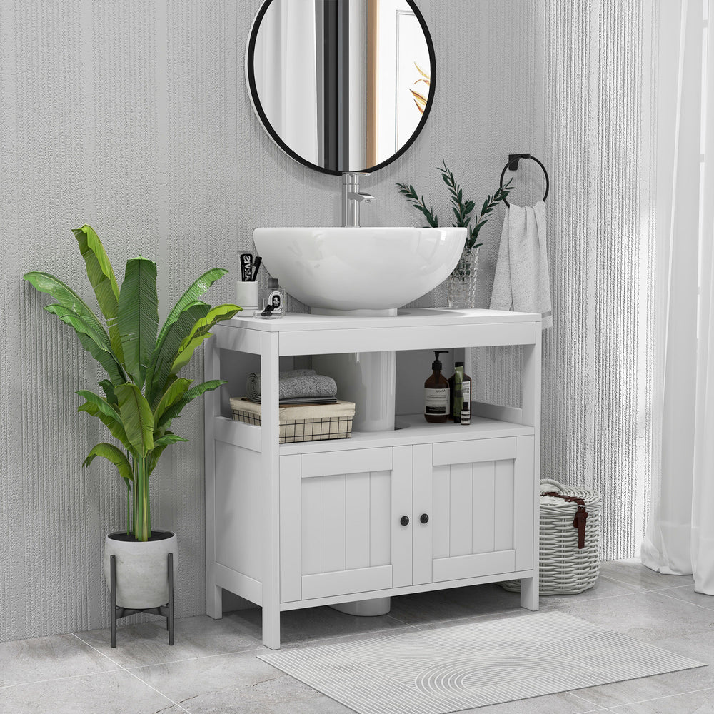 Bathroom Pedestal Under Sink Cabinet with Storage Shelves, Door, White