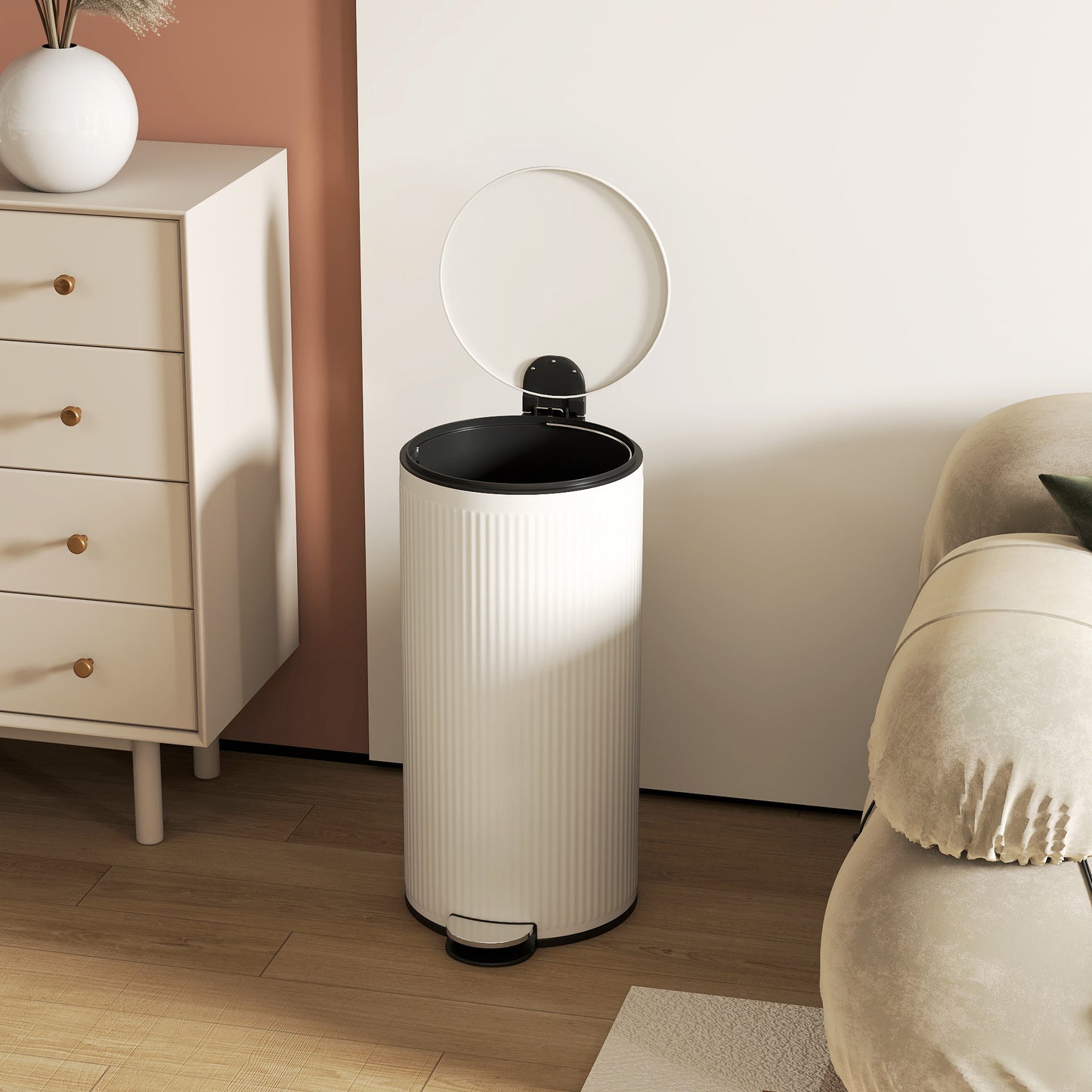 Kitchen Bin, 30 Litre Pedal Rubbish Bin with Removable Bucket, Black