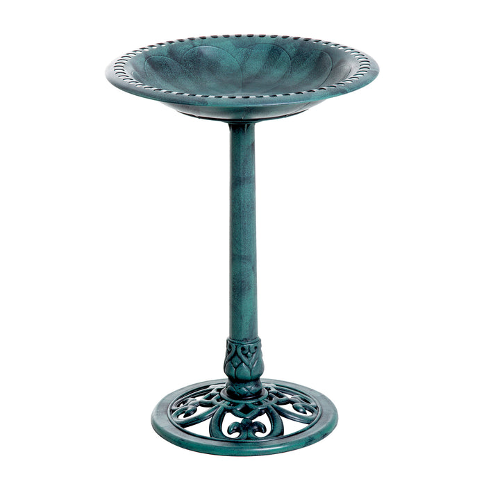 Garden Bird Bath Outdoor Decrative Garden Feeder Stand with Scallop-like Pattern, Time-Worn Finish, 50cm, Green