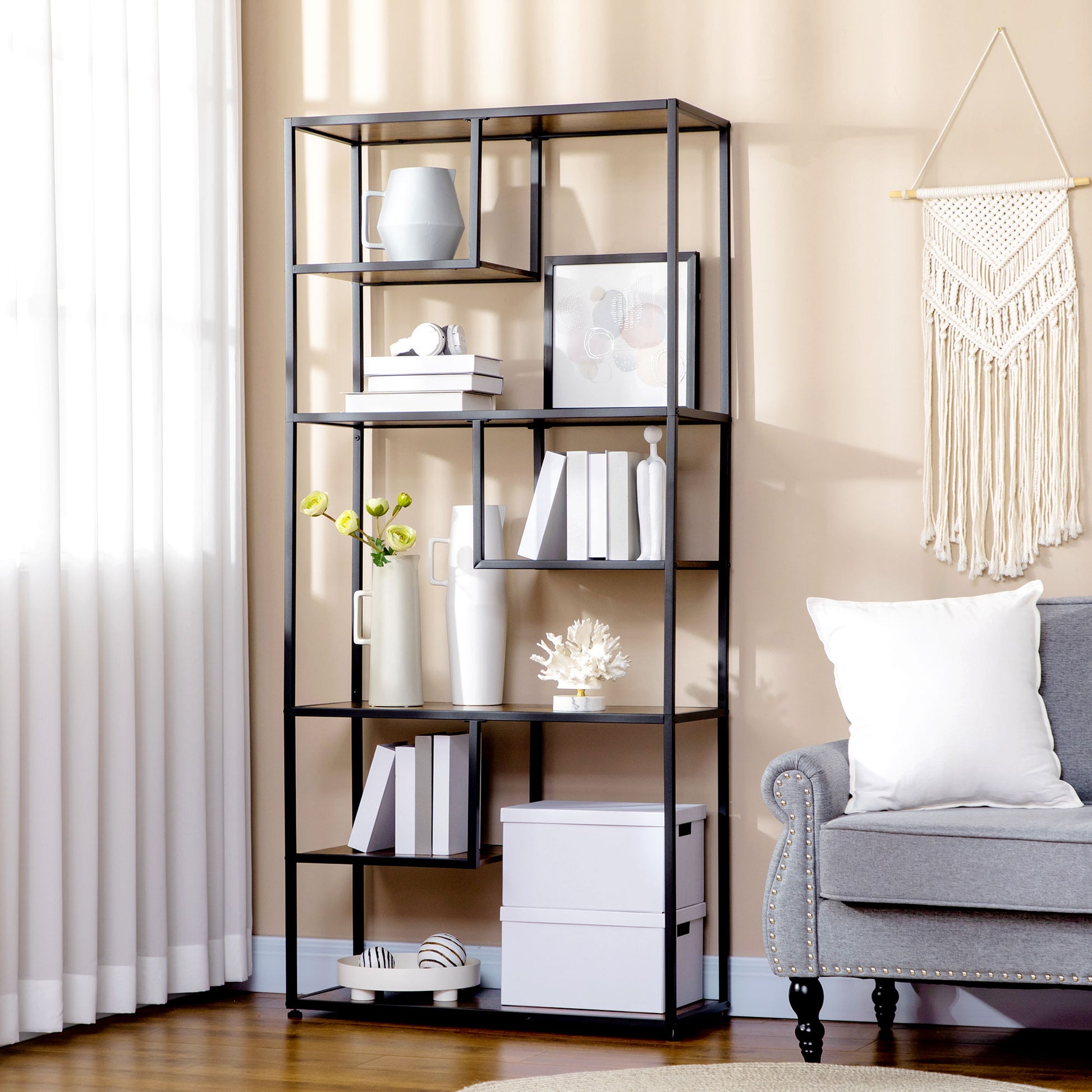 Industrial Bookcase Shelf, Tier Metal Shelving, Storage Shelves