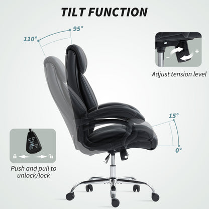 PU Leather Office Chair with Spring Padding, Swivel Wheels, Black