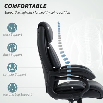 PU Leather Office Chair with Spring Padding, Swivel Wheels, Black
