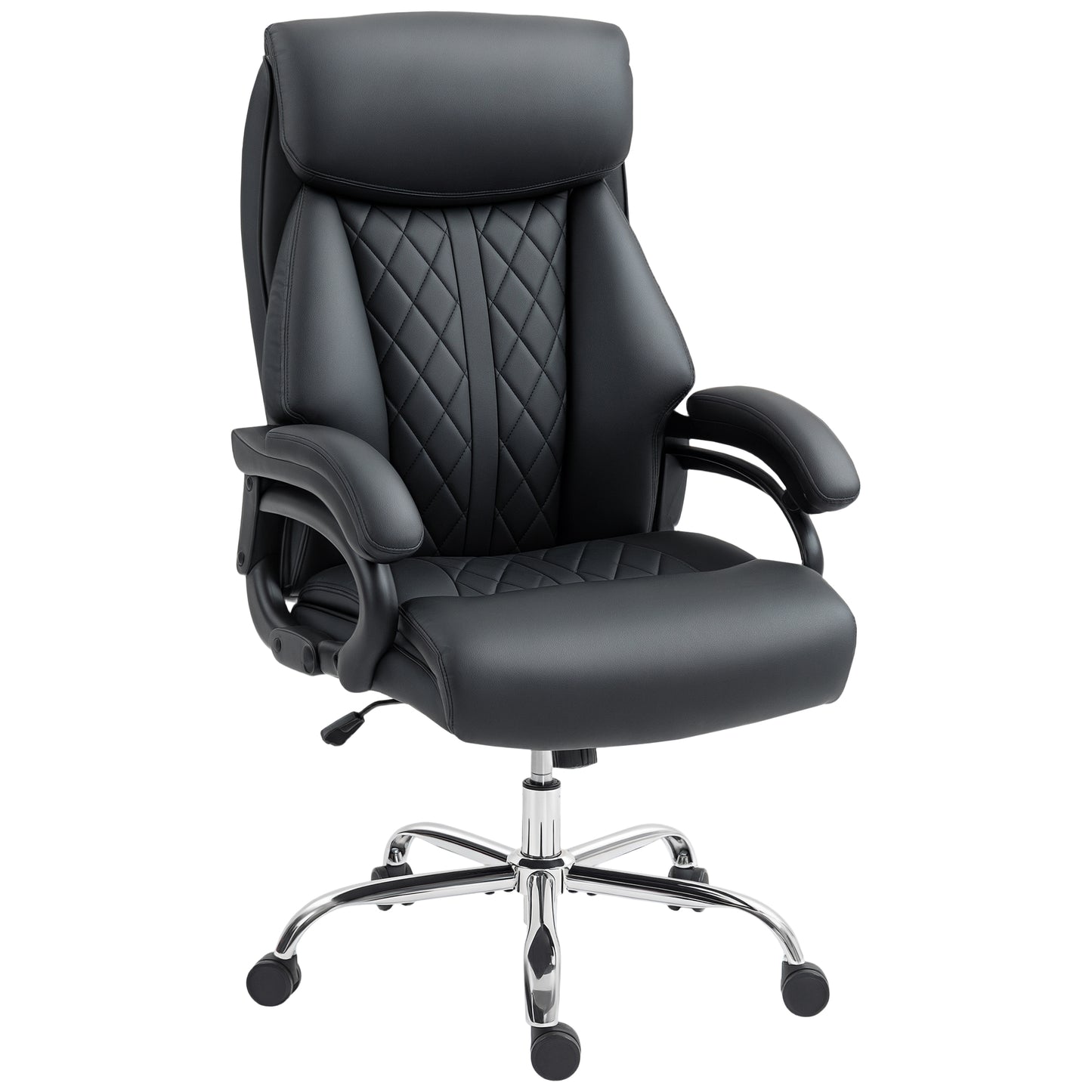 PU Leather Office Chair with Spring Padding, Swivel Wheels, Black