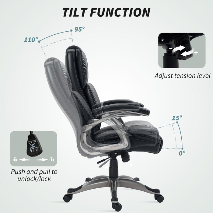 Tilting Executive Office Chair, PU Leather Desk Chair, Black