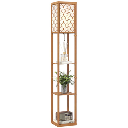Modern Floor Lamp Light with 3 Shelves Fabric Lampshade Natural