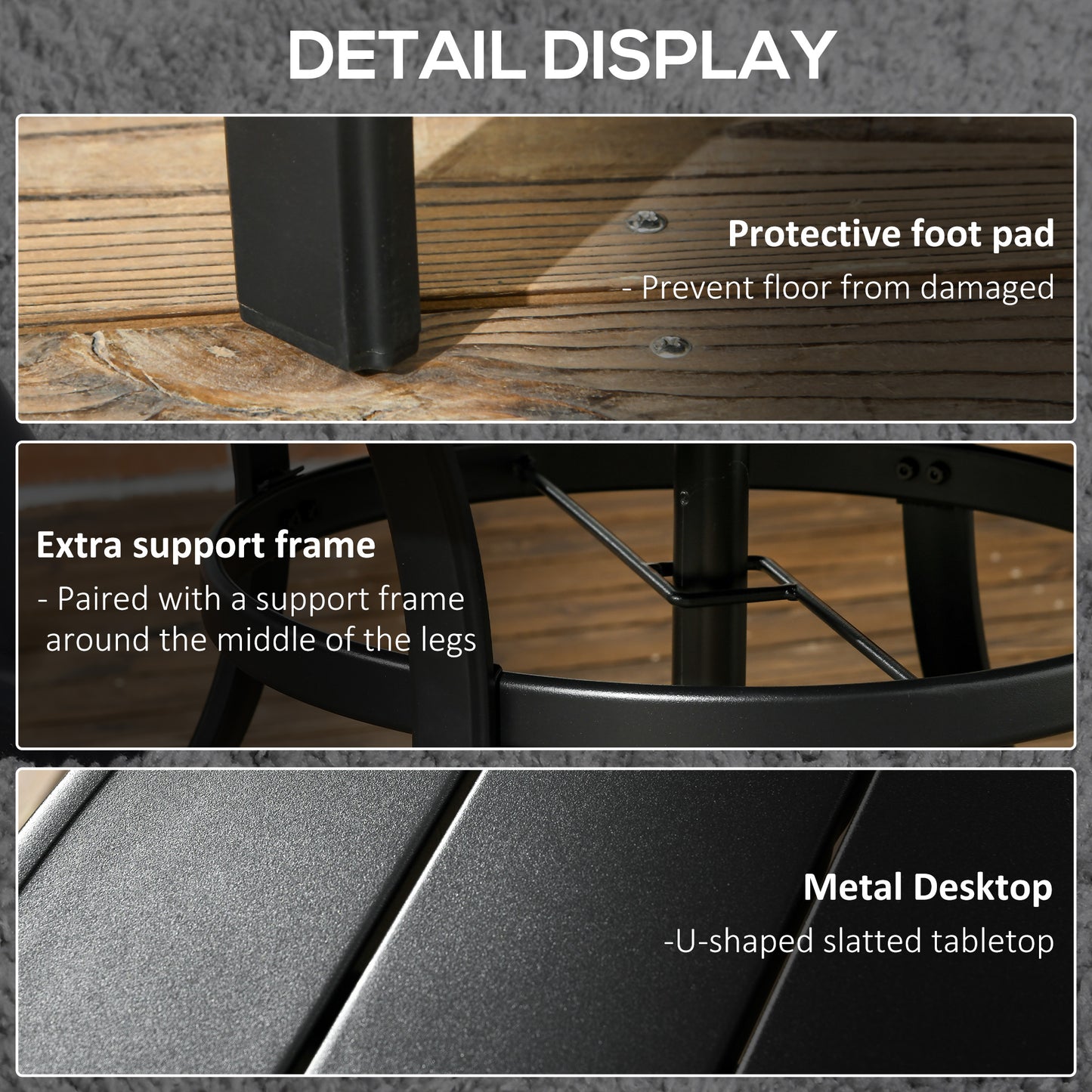 Garden Table with Parasol Hole, Outdoor Dining Garden Table for Four Persons, Round Patio Table with Slatted Metal Top, Black