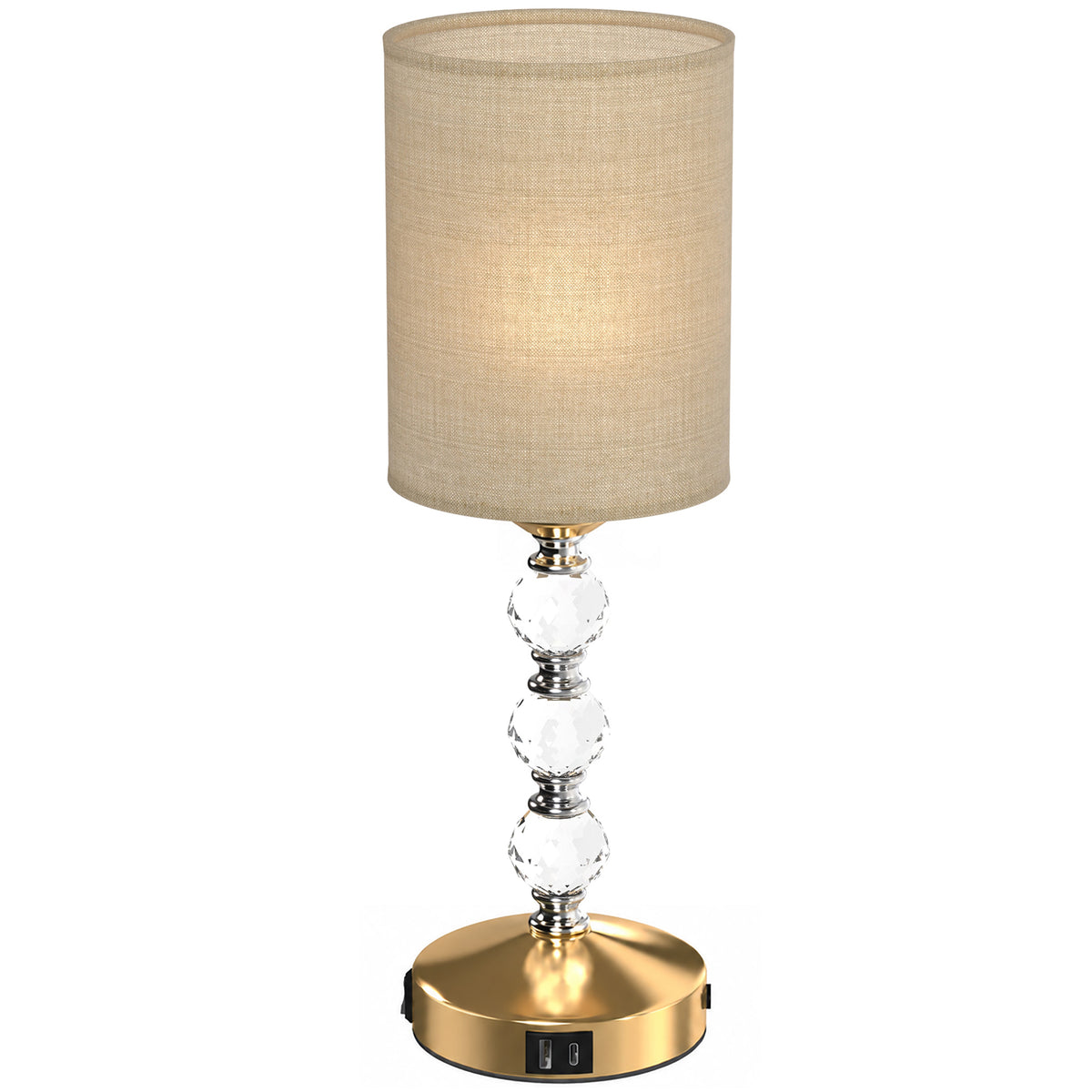 Crystal-Effect Bedside Lamp with USB-A and USB-C (Bulb Not Included) - Gold & Beige