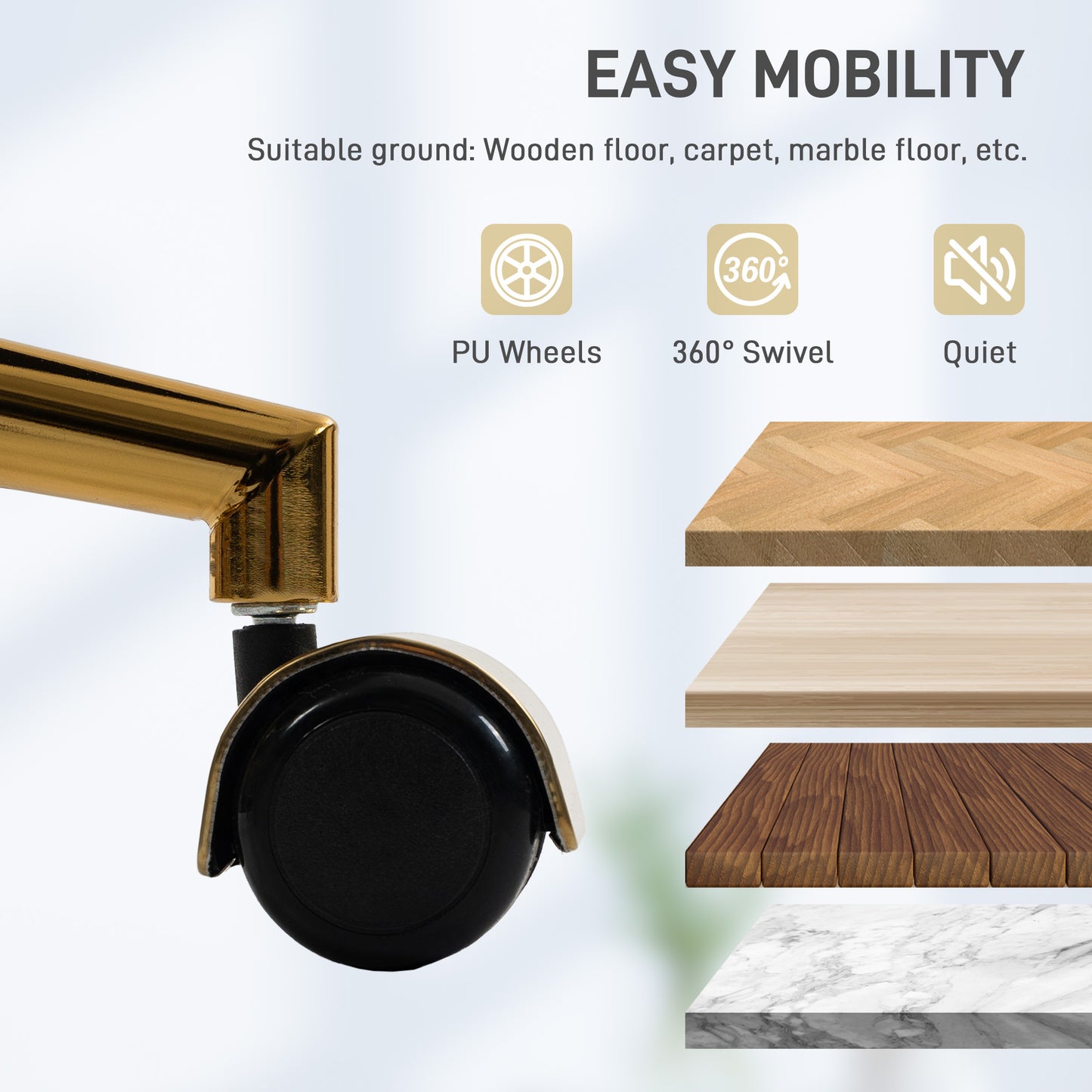 Swivel Office Chair, Vanity Desk Chair with Adjustable Height, Wheels