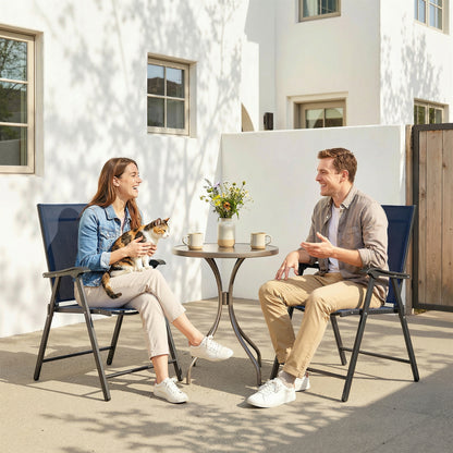 Folding Garden Chairs Set of 2 with High Back, Armrests, Navy Blue