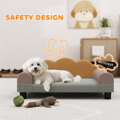 Dog Sofa Bed, Cat Sofa with Backrest, Armrest, for Small Dogs, Grey