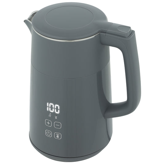 Electric Kettle, 1.7L Fast Boil 3kW Water Kettle with UK Strix Thermostat, LED Display, Keep Warm Function, Auto Shut-off and Boil-Dry Protection, Grey