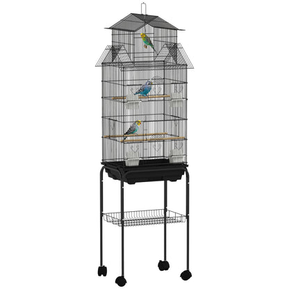 Metal Bird Cage w/ Perch, Food Container, Handle, for Finch, Canary