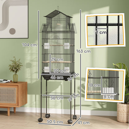 Metal Bird Cage w/ Perch, Food Container, Handle, for Finch, Canary