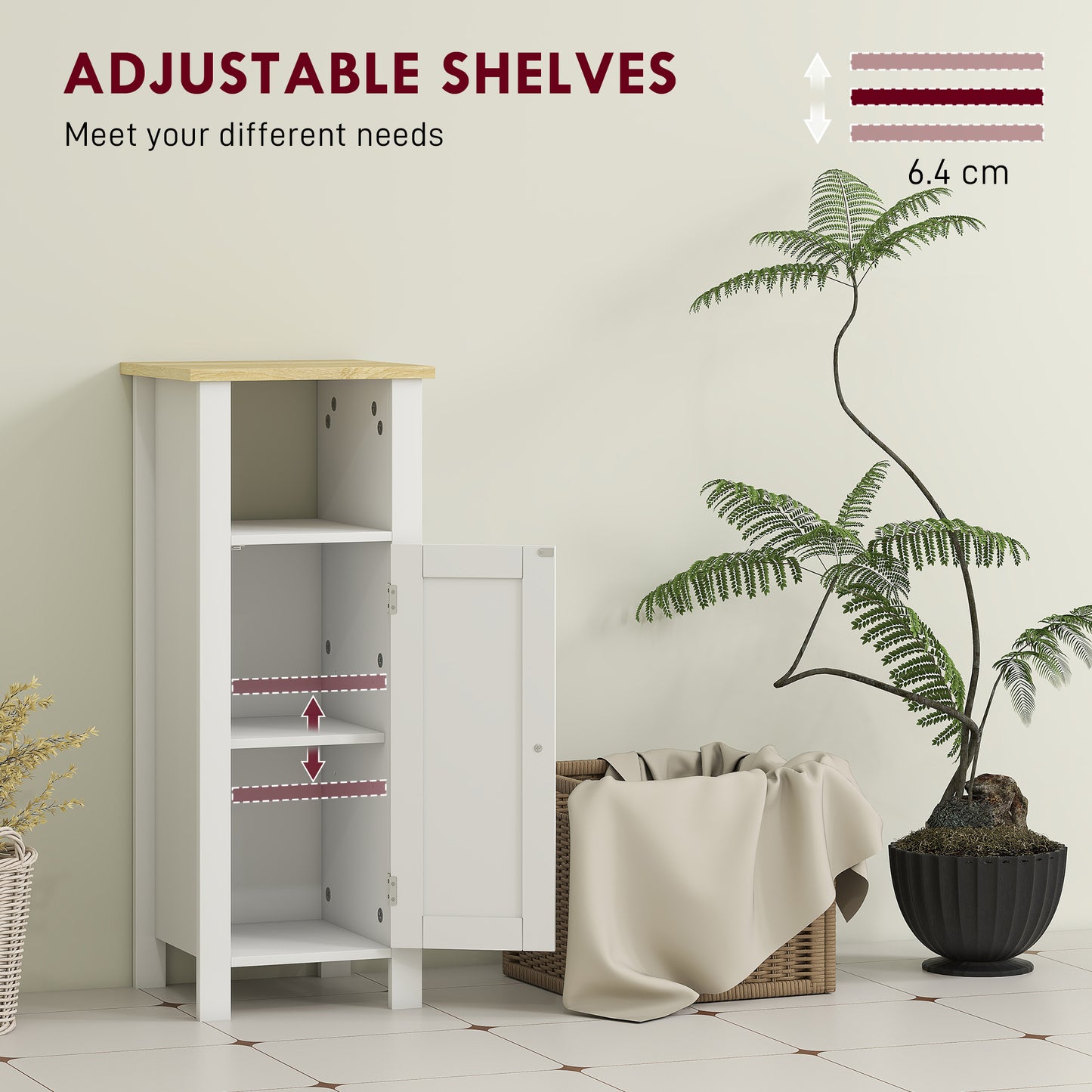 Narrow Bathroom Storage Cabinet with Open Shelf, White