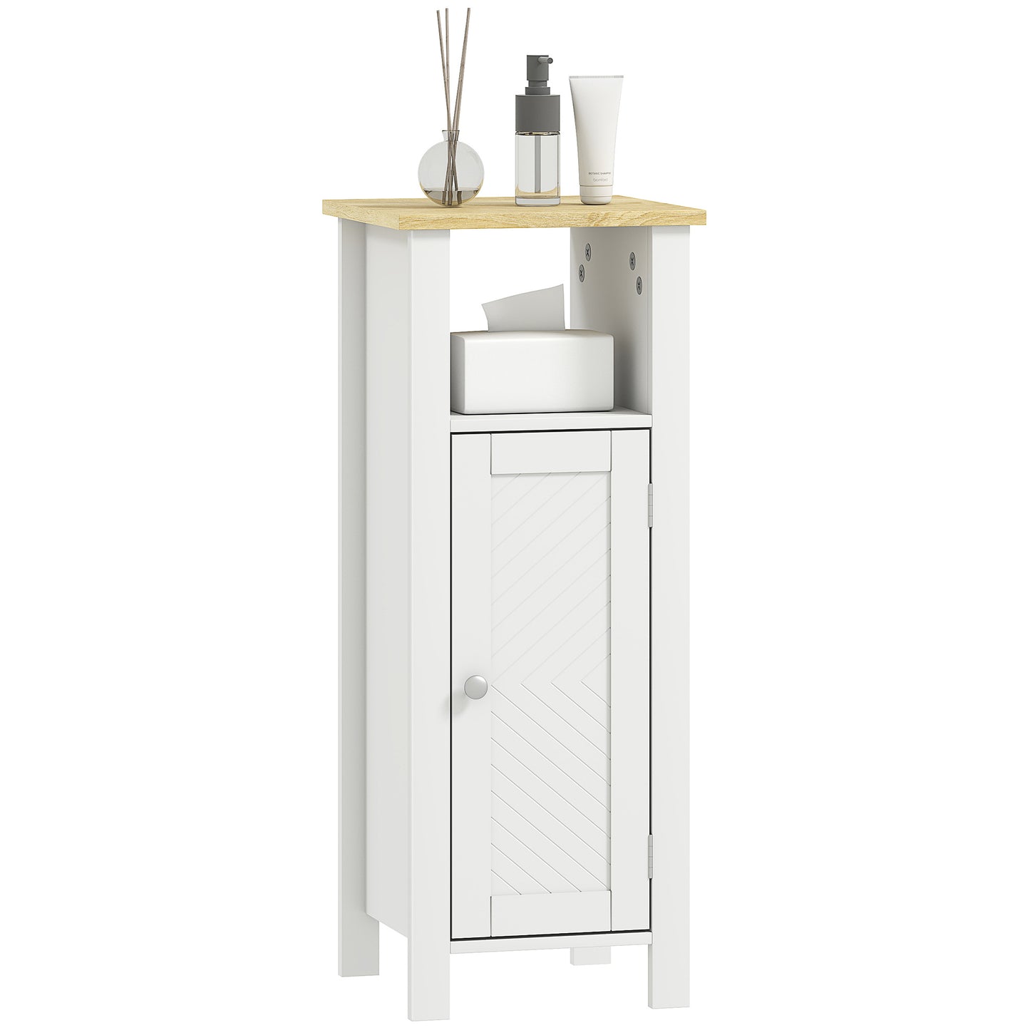 Narrow Bathroom Storage Cabinet with Open Shelf, White