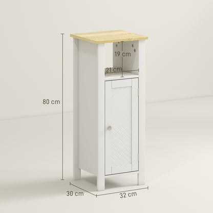 Narrow Bathroom Storage Cabinet with Open Shelf, White