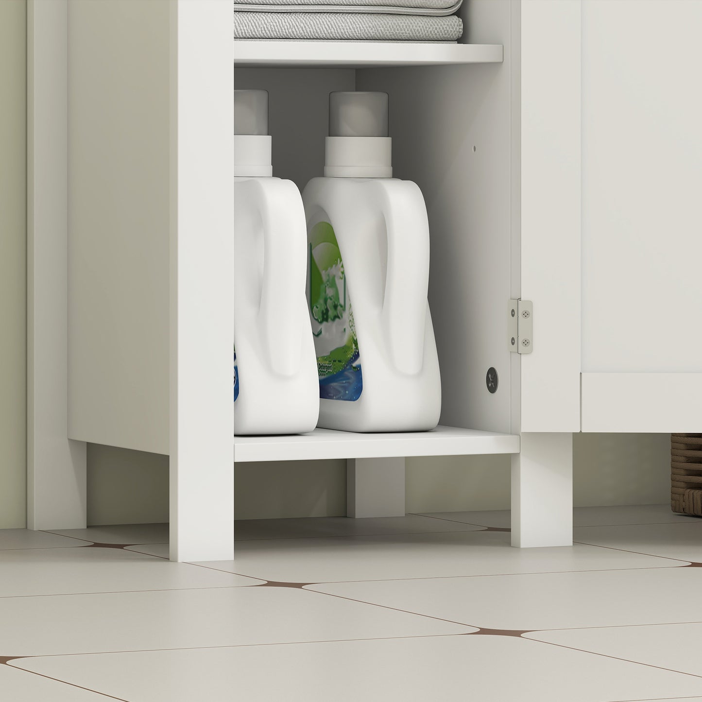 Narrow Bathroom Storage Cabinet with Open Shelf, White