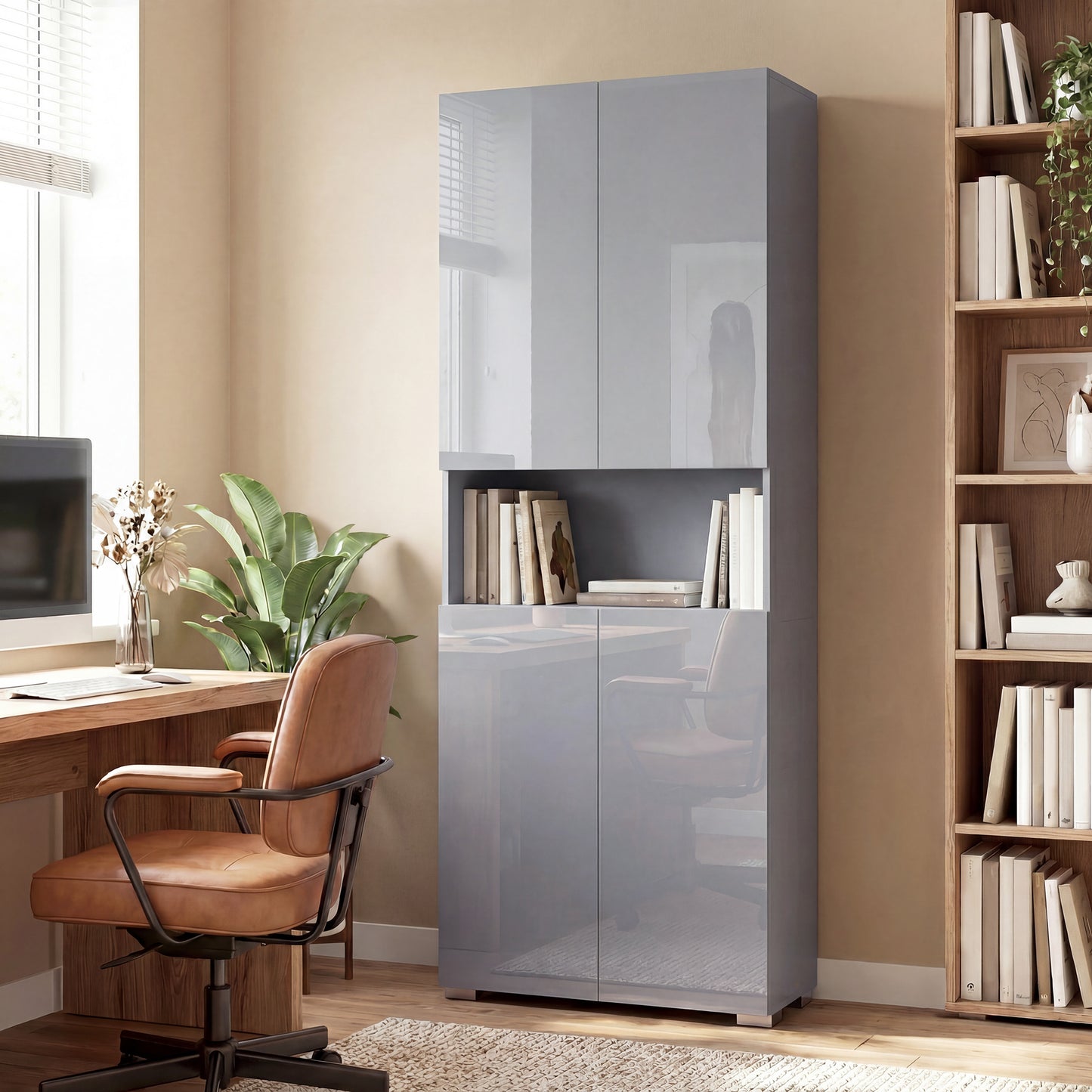 180cm Tall Kitchen Cupboard, Pantry Storage Cabinet, High Gloss Grey