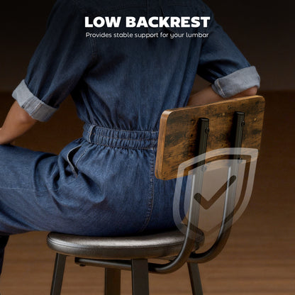 Barstools Set of 2 with Padded Seat Backrest Rustic Brown Black