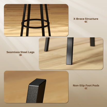 Barstools Set of 2 with Padded Seat Backrest Rustic Brown Black