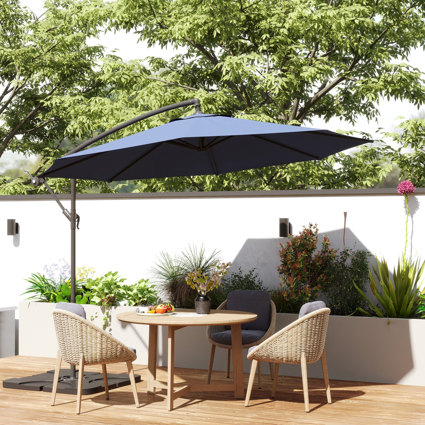 3(m) Banana Parasol Cantilever Umbrella Garden w/ Base Weights