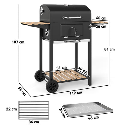 Charcoal BBQ Grill with Warming Rack 3 Shelves Temperature Gauge