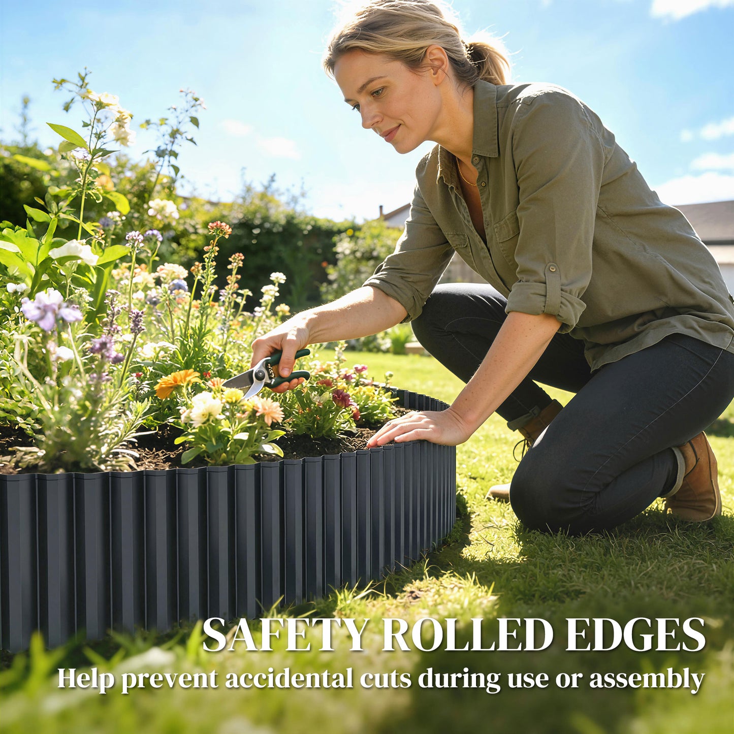Metal Lawn Edging Border, 8 in x 21.3 ft Garden Edging, Dark Grey