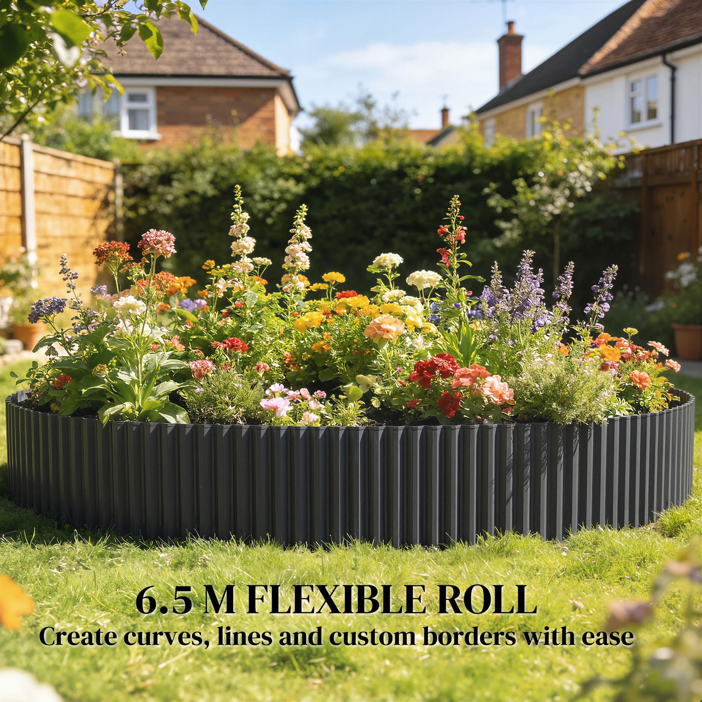 Metal Lawn Edging Border, 8 in x 21.3 ft Garden Edging, Dark Grey