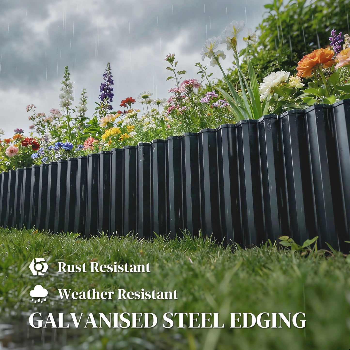 Metal Lawn Edging Border, 8 in x 21.3 ft Garden Edging, Dark Grey